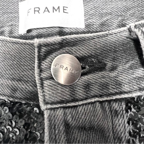FRAME Gray Denim Sequin Basque Rip Distressed High Rise Button Fly Crop Jeans 27 - Picture 8 of 16